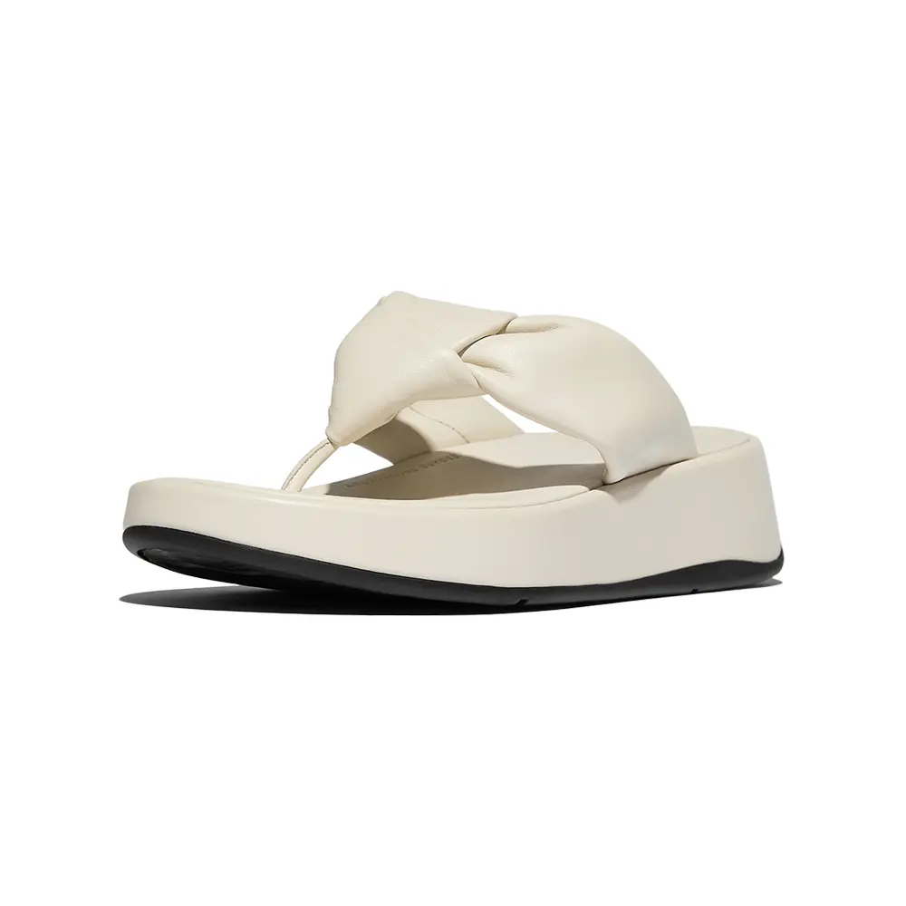 fitflop F-MODE 紐結軟皮厚底夾腳涼鞋-米色-US 5