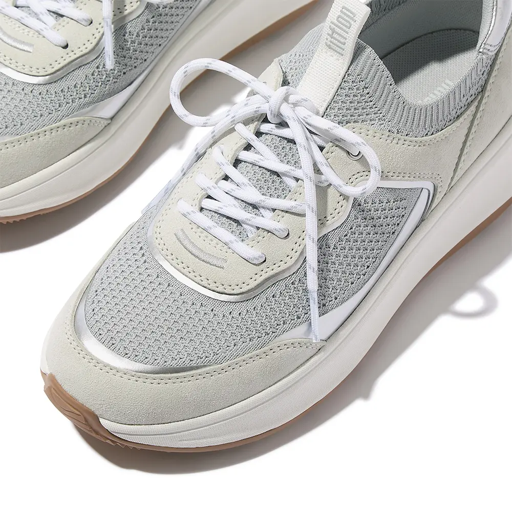 fitflop 麂皮/針織厚底繫帶休閒鞋-都會白/法國灰-US 9