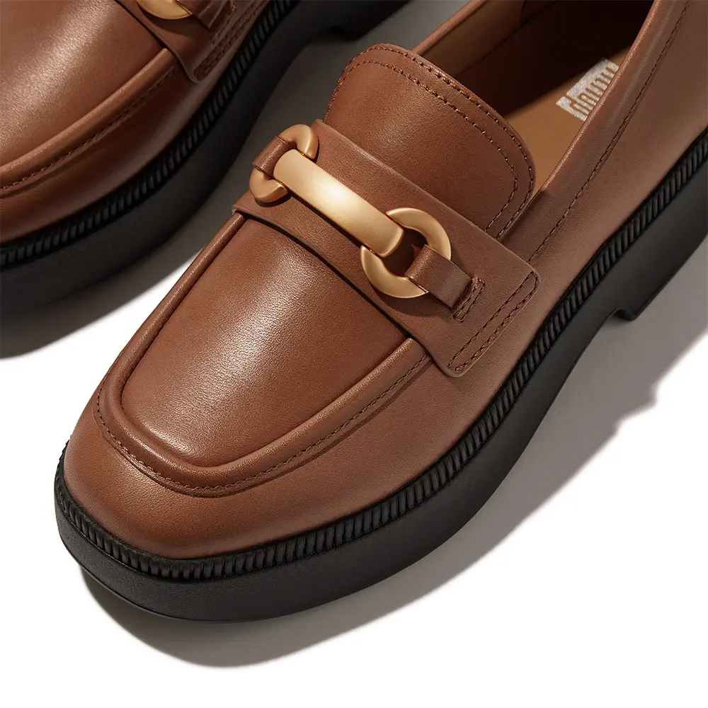 fitflop 馬銜釦皮革方頭厚底樂福跟鞋-深棕褐色-US 5.5