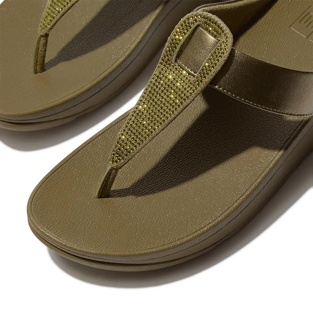fitflop FINO 水鑽金屬色夾腳涼鞋-金屬迷彩綠-US 5