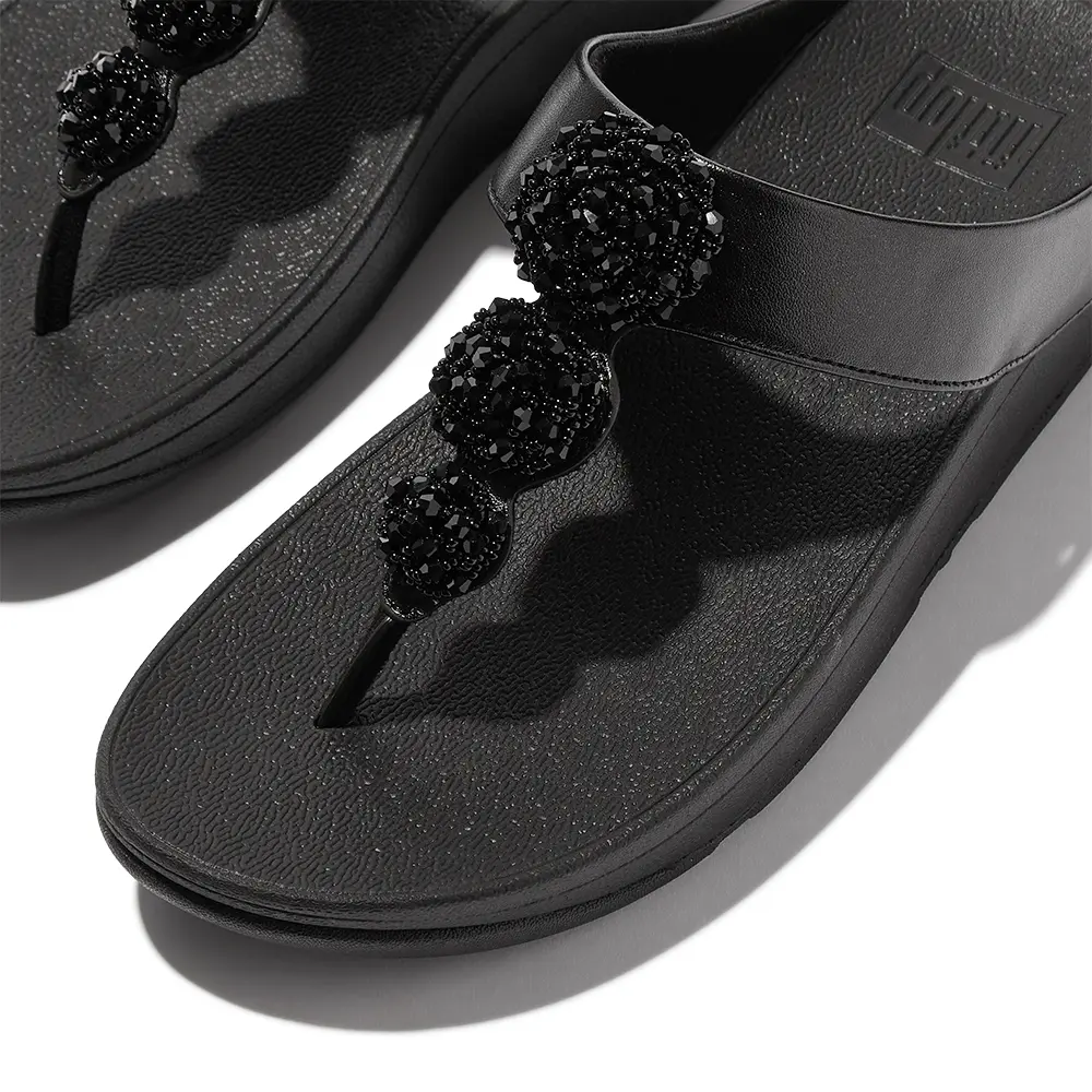 fitflop FINO 珠扣金屬色夾腳涼鞋-金屬黑色-US 5