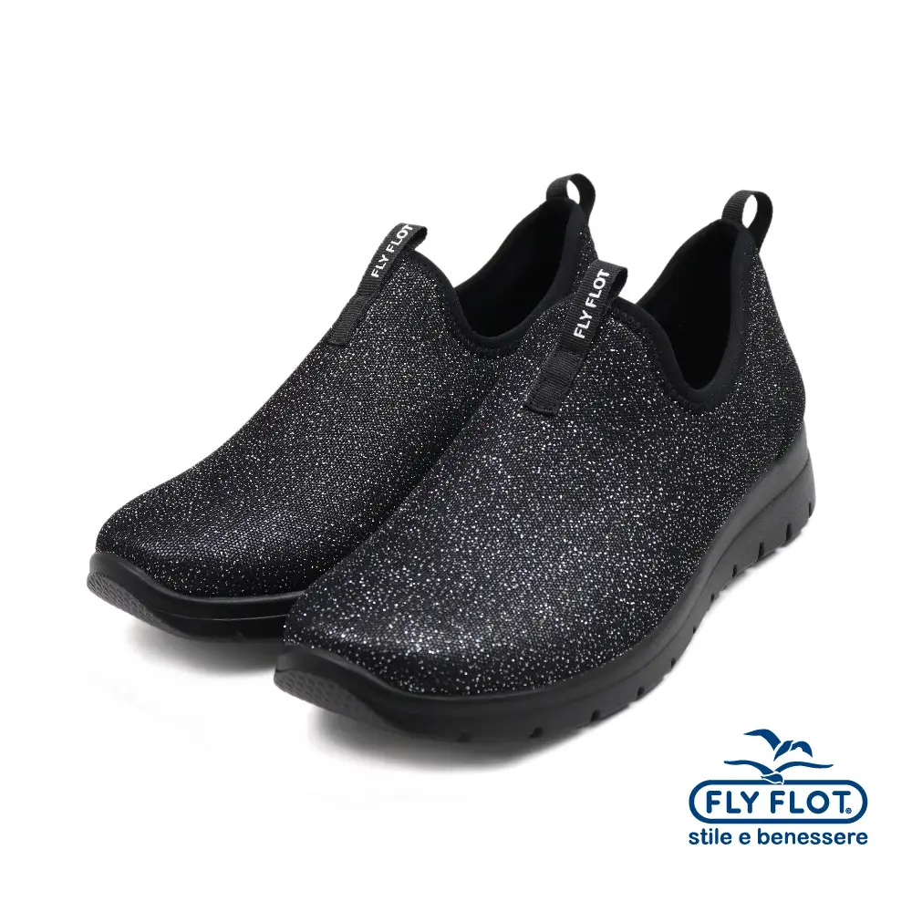 【FLYFLOT】義大利原廠厚底造型懶人休閒鞋 黑色-39
