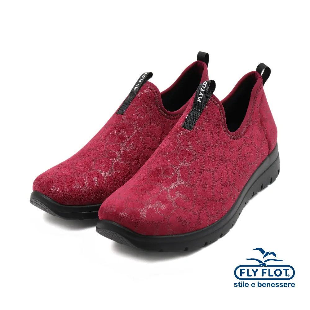 【FLYFLOT】義大利原廠厚底豹紋造型懶人休閒鞋 玫瑰紅-39