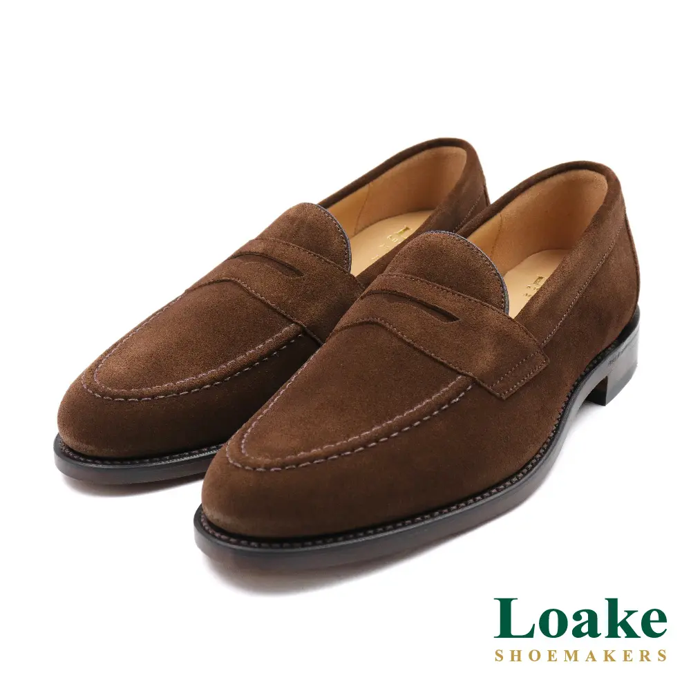 【LOAKE】英國原廠經典麂皮便士樂福鞋 棕色-US8(24.5cm寬楦)