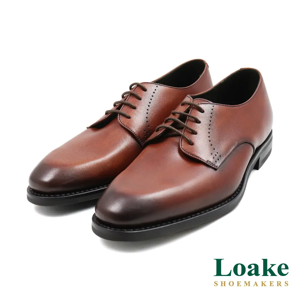 【LOAKE】英國經典簡約壓孔刷染綁帶德比鞋 棕色-US7.5(24.5cm)