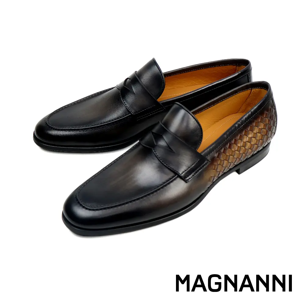 【MAGNANNI】 漸層刷染編織便士樂福鞋 深灰色-42