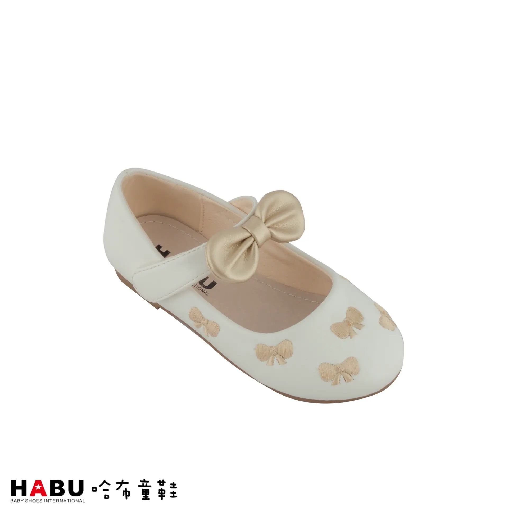 台中店-HABU-刺繡蝴蝶結可愛娃娃鞋(白)-30