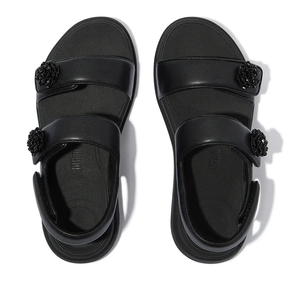 FITFLOP-F-MODE GO珠扣可調式厚底後帶涼鞋-靚黑色,US 8