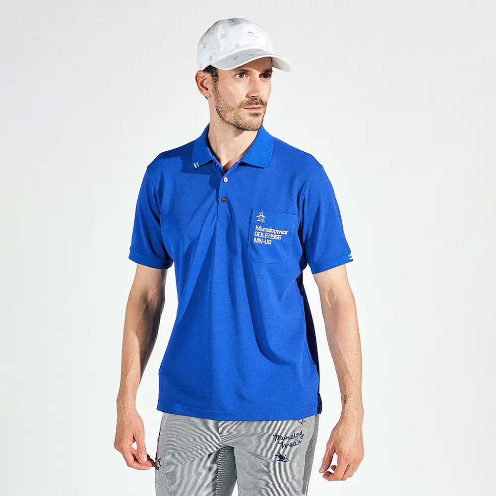 【Munsingwear】男款藍色親膚速乾短袖POLO衫-L