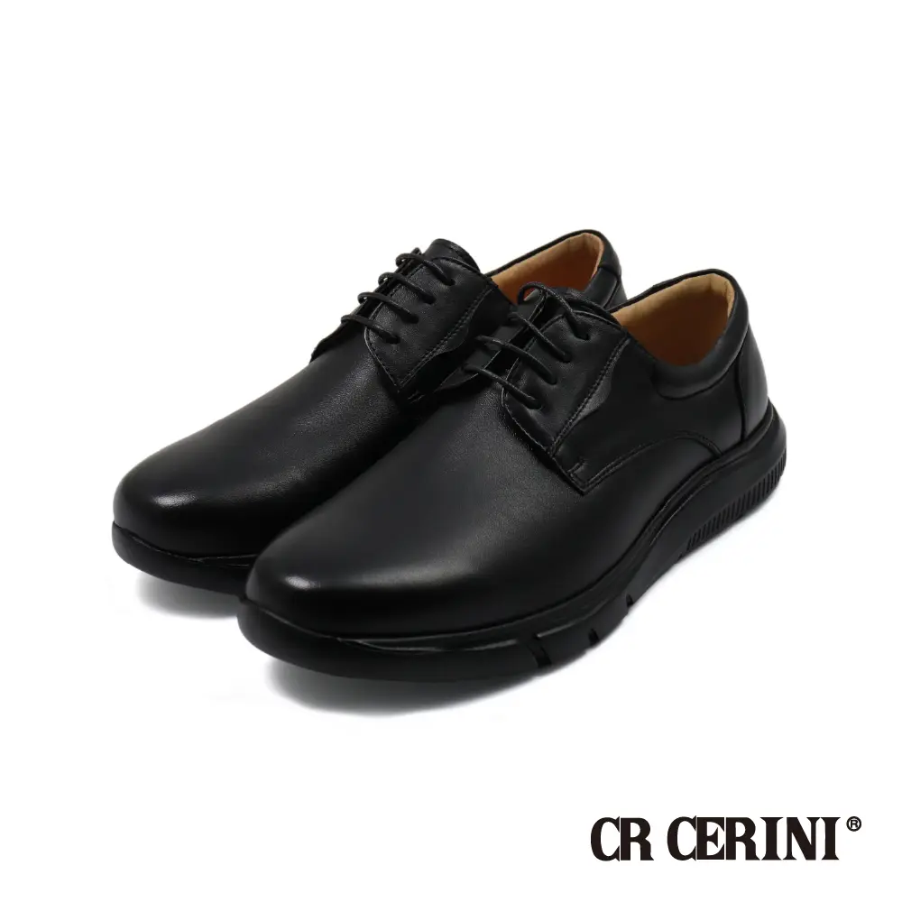 【CR Cerini】素面舒適軟墊休閒綁帶德比皮鞋 黑色-41