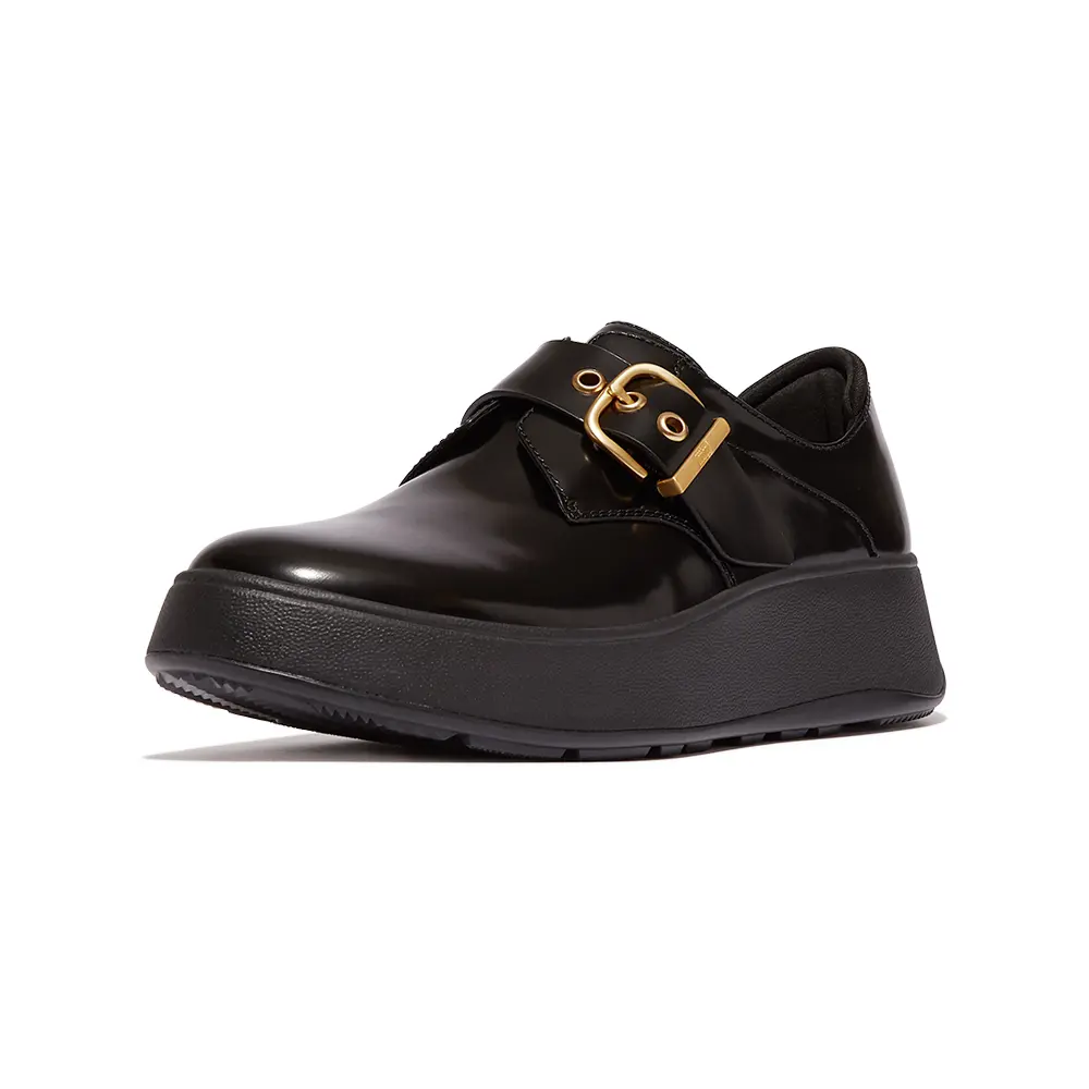 【fitflop】F-MODE 皮革厚底扣環鞋-黑色-US 7.5