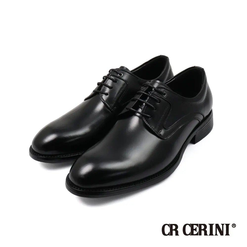 【CR Cerini】經典質感真皮壓線綁帶德比鞋 黑色-40