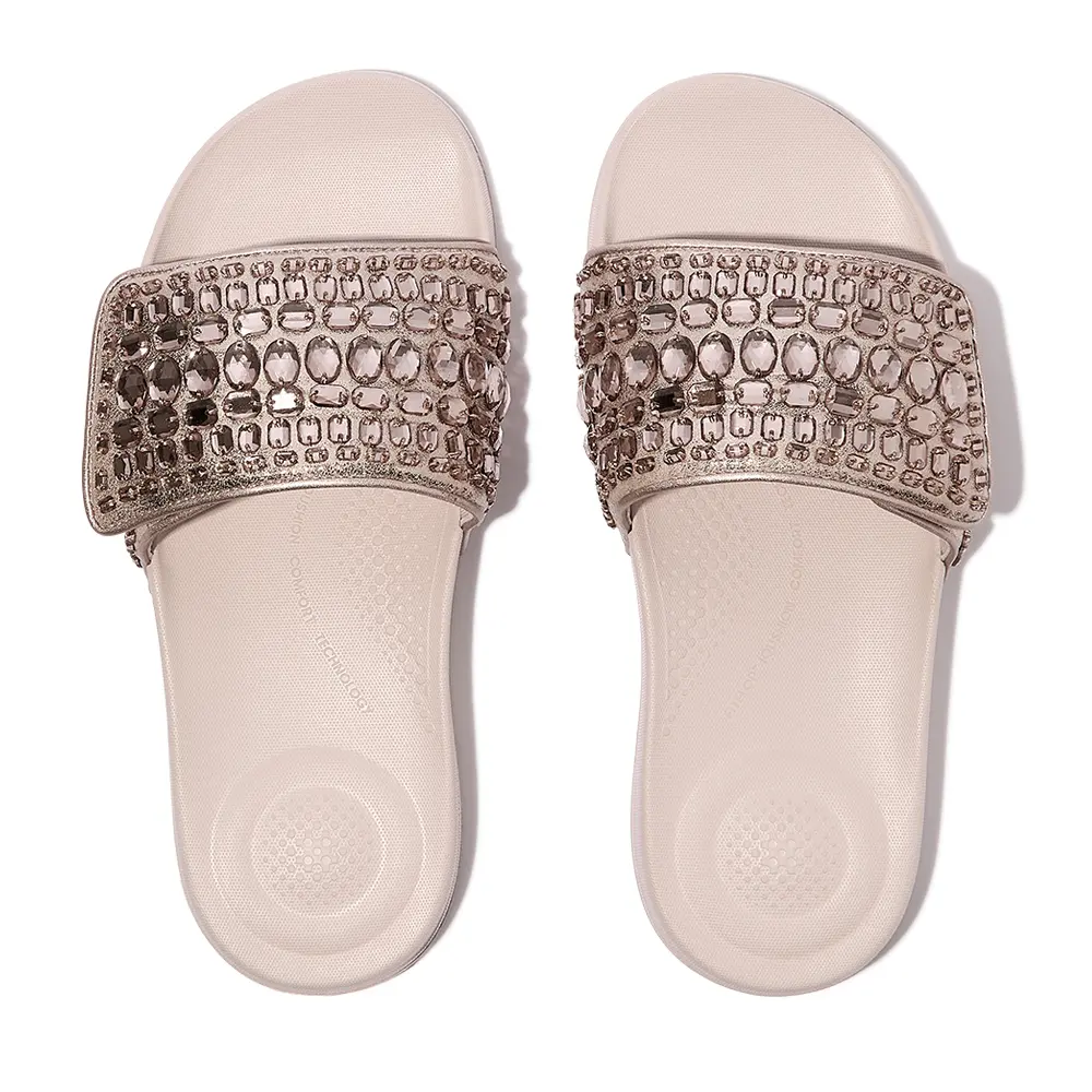 FITFLOP-iQUSHION 可調式多水鑽輕量涼鞋-裸粉玫瑰色,US 8