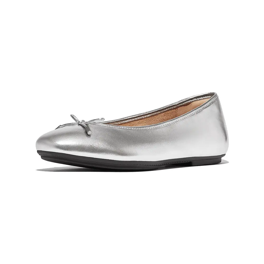 fitflop DELICATO 蝴蝶結柔軟金屬皮革芭蕾舞平底鞋-銀色-US5.5
