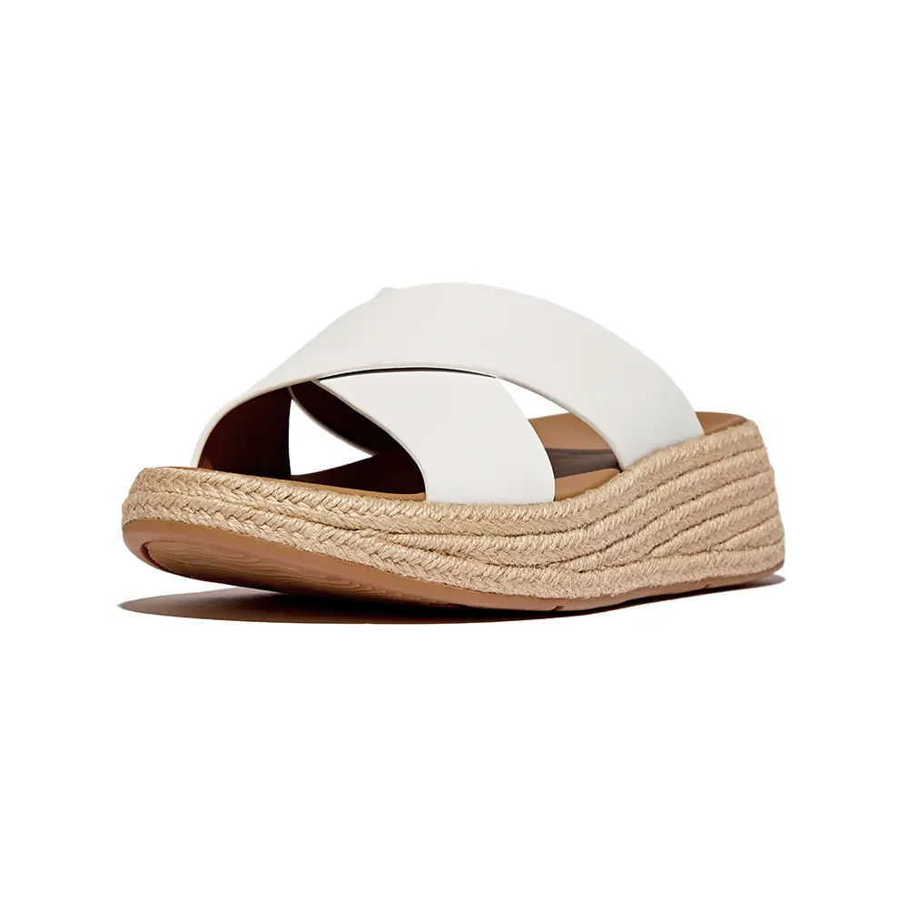 fitflop F-MODE草編皮革厚底交叉涼鞋-都會白-US 8