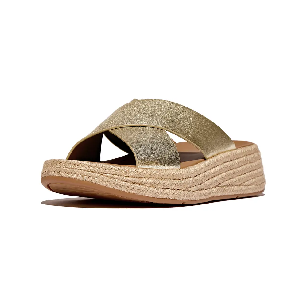 fitflop F-MODE草編皮革厚底交叉涼鞋-金色-US 6