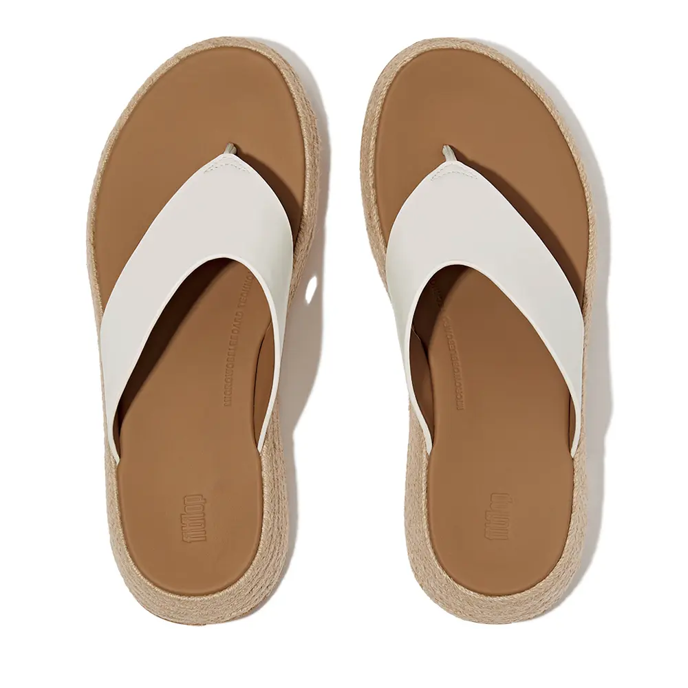 FITFLOP-F-MODE草編皮革厚底夾腳涼鞋-白色,US 7