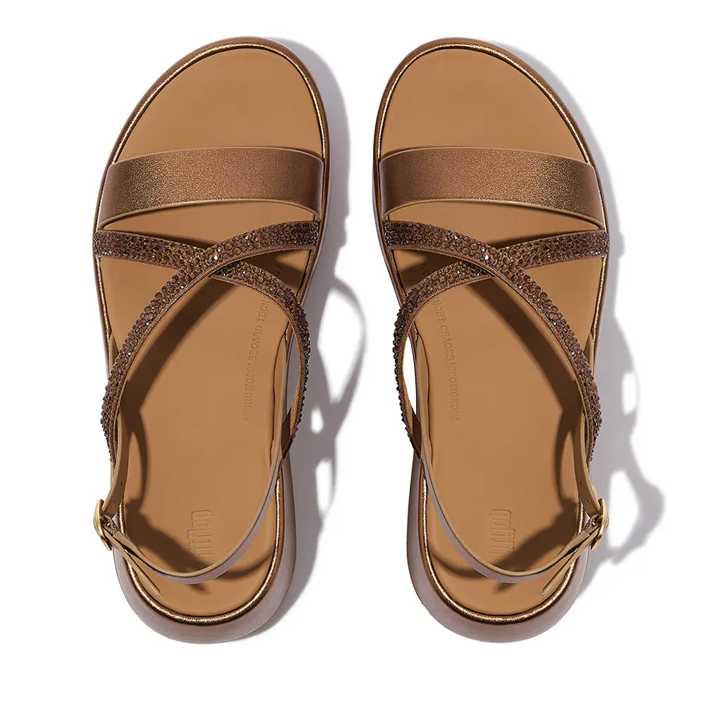 FITFLOP-F-MODE 水鑽皮革厚底後帶涼鞋-青銅色,US 9