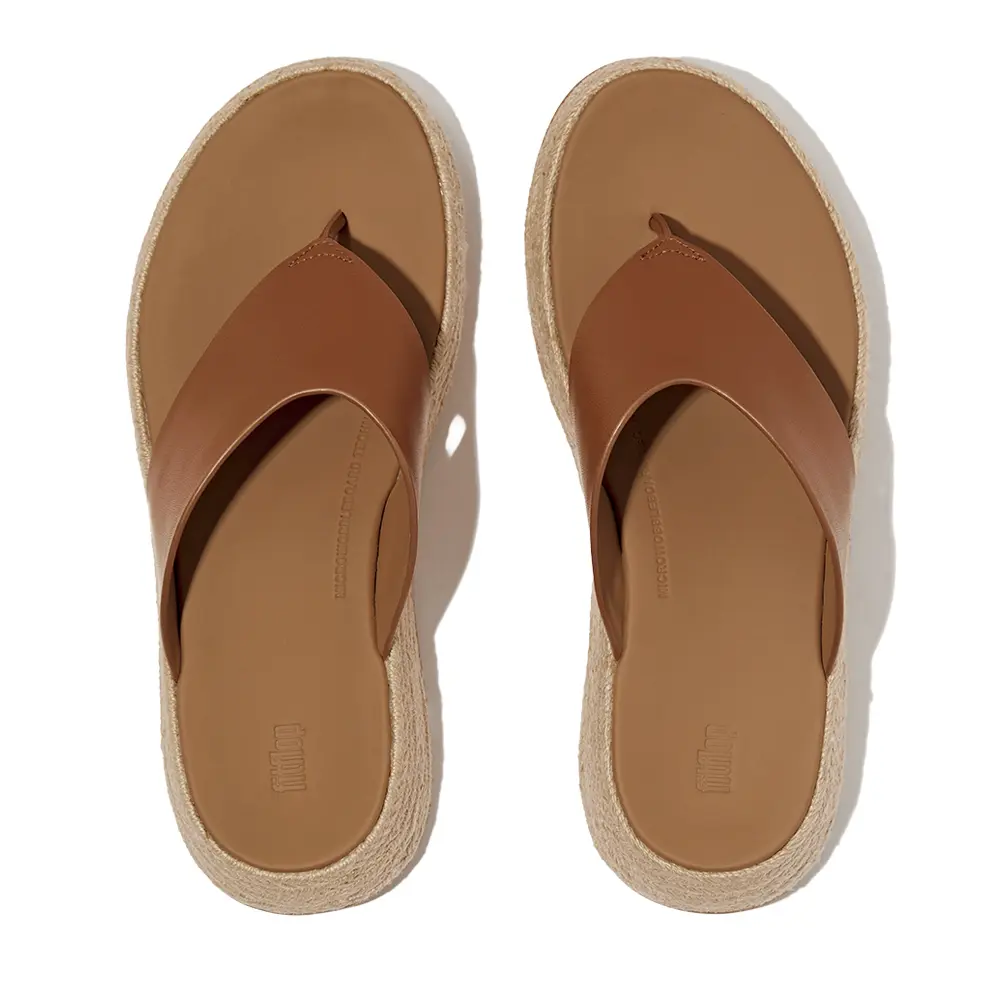 FITFLOP-F-MODE草編皮革厚底夾腳涼鞋-深棕褐色,US 9