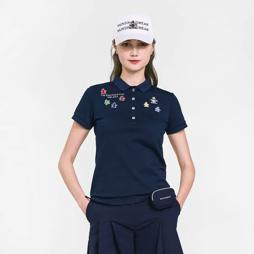 【Munsingwear】女款藏青色吸濕排汗防曬抗UV短袖POLO衫-M