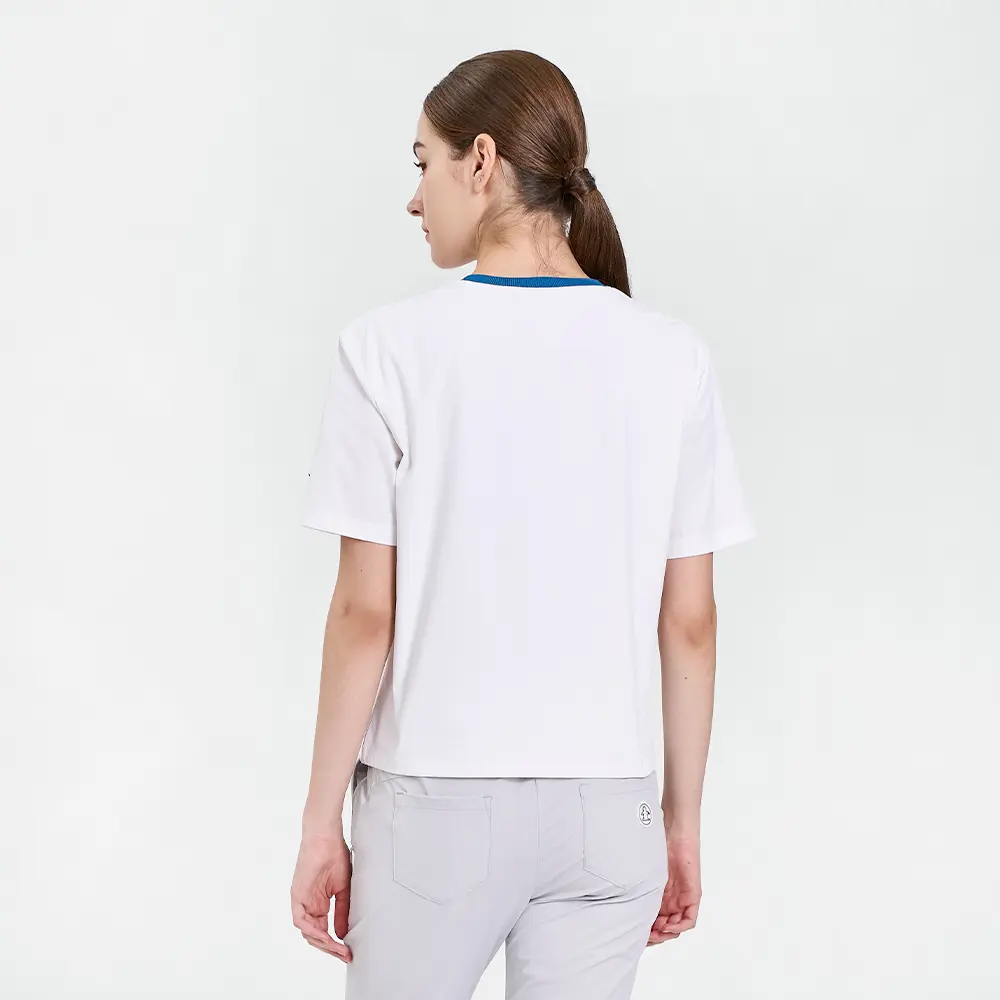 【Munsingwear】女款白色撞色寬袖口舒適短版休閒短袖T-SHIRT