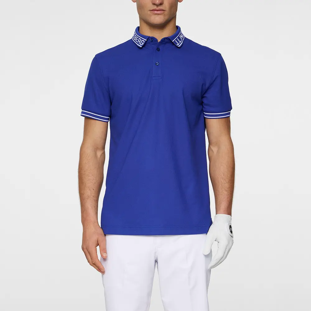 【J.LINDEBERG】JL領片緹花網眼Polo-晴空藍-S