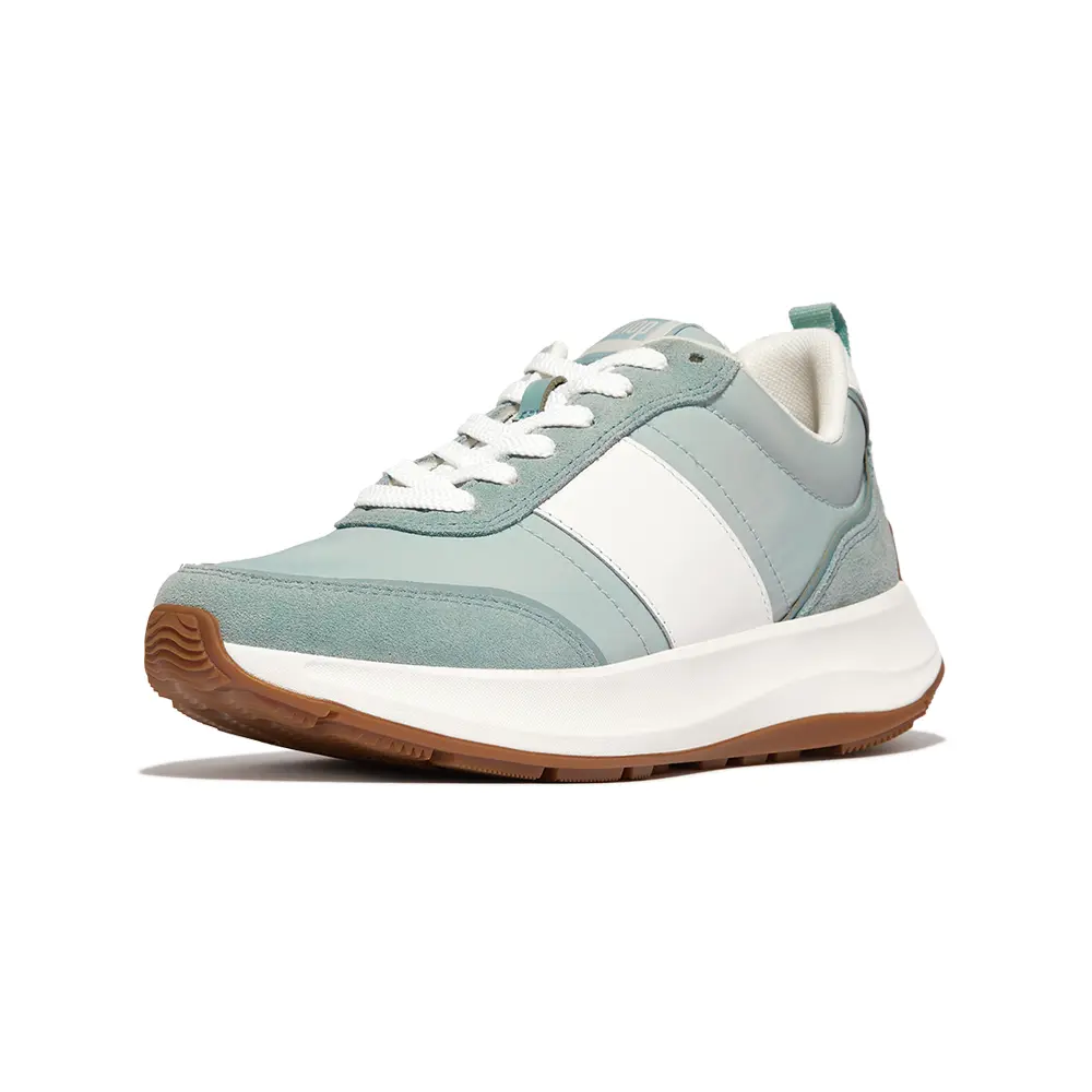 fitflop 皮革麂皮異材質厚底休閒鞋-薄荷藍混色-US 5