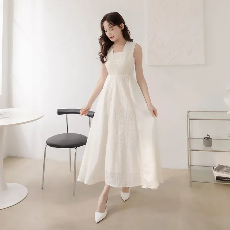 【HOME SHOP】輕奢感背心長洋裝-白色,L