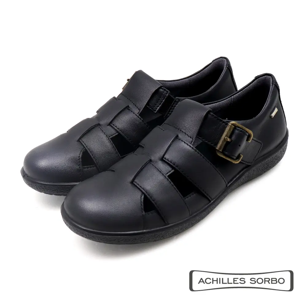 【Achilles】典雅復古側釦式羅馬涼鞋 黑-US3.5(22.5cm)