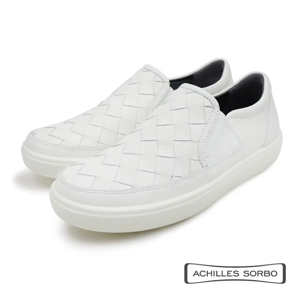 【Achilles】經典厚底編織伸縮懶人休閒鞋 白色-US4.5(23.5cm)