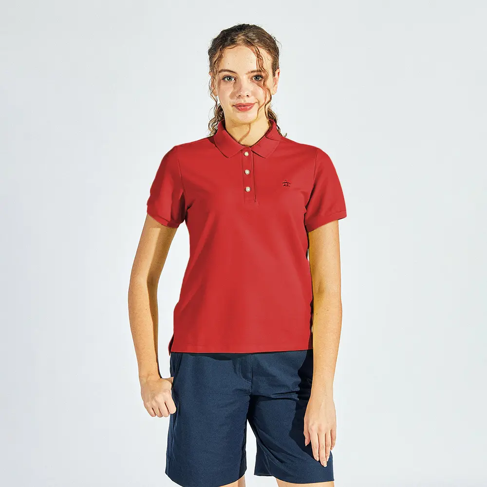 【Munsingwear】女款紅色透氣舒適合身剪裁短袖POLO衫-M