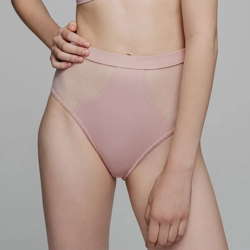 Maya Panty 高腰紗網拼接內褲-淡粉-L