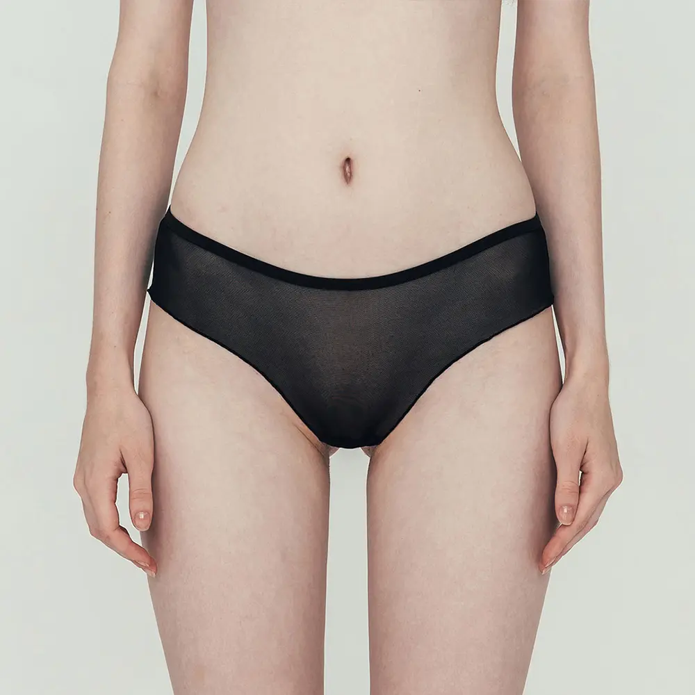 Bralette Brief 紗網波浪邊內褲-黑-XS