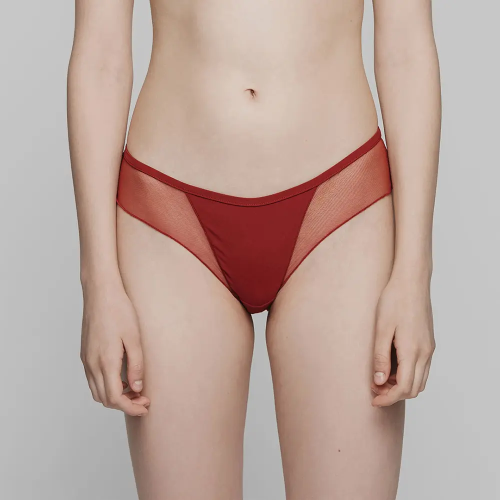 Bralette Brief 紗網波浪邊內褲-紅-L
