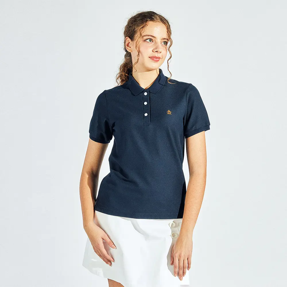 【Munsingwear】女款藏青色透氣舒適合身剪裁短袖POLO衫-L