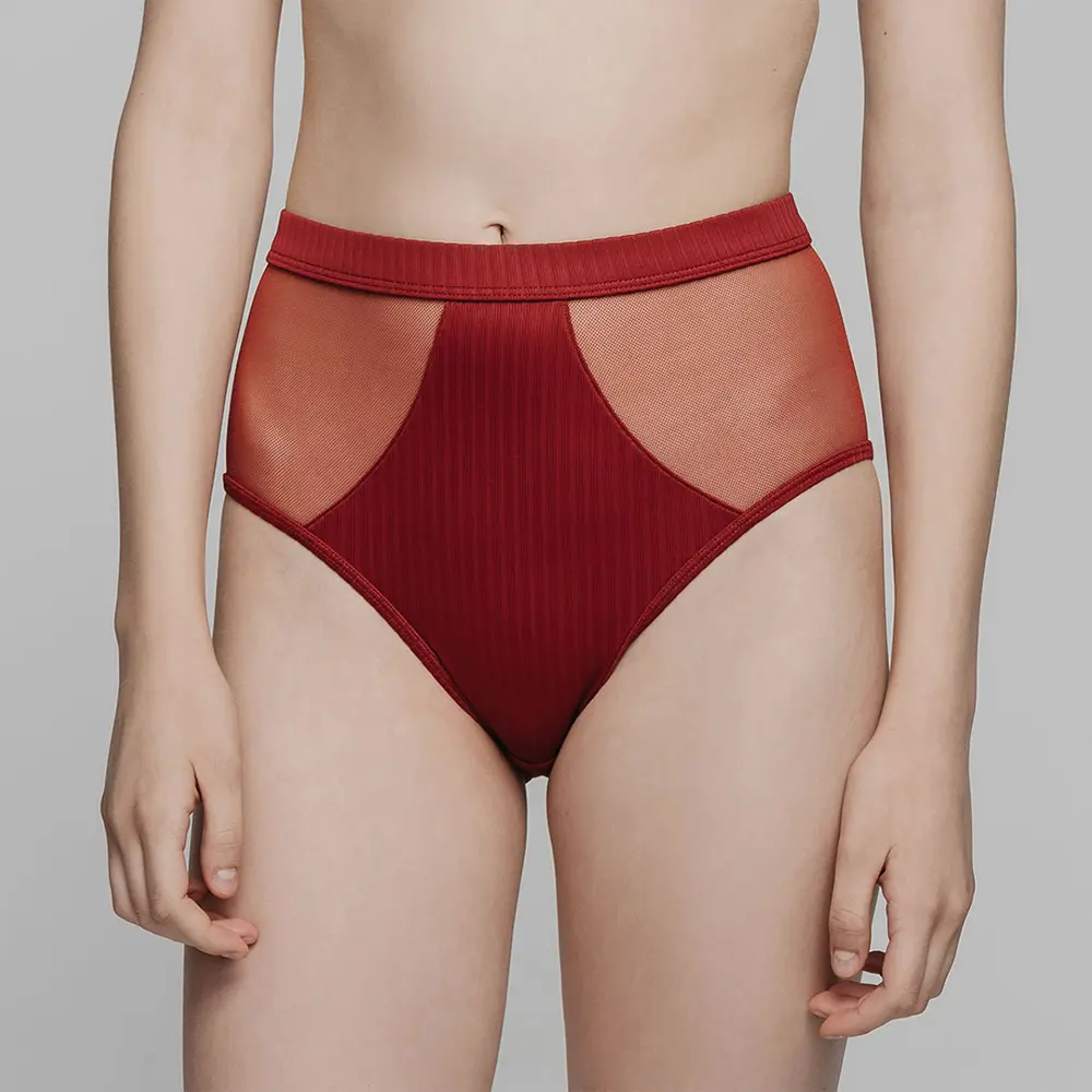 Maya Panty 高腰紗網拼接內褲-紅-S