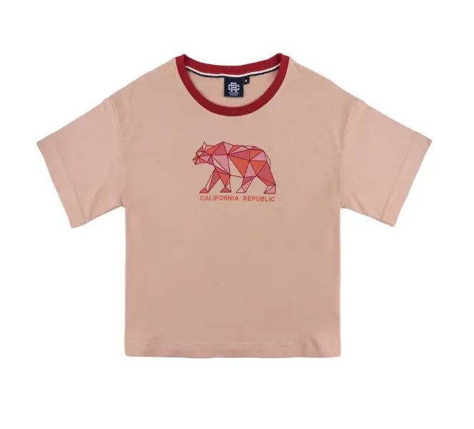 【CALIFORNIA REPUBLIC-台中店】粉色短版幾何熊印花短TEE-M
