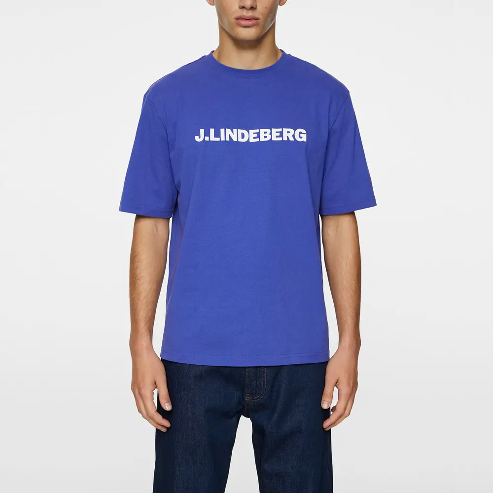 【J.LINDEBERG】優良棉Logo短袖上衣-靛光紫-M