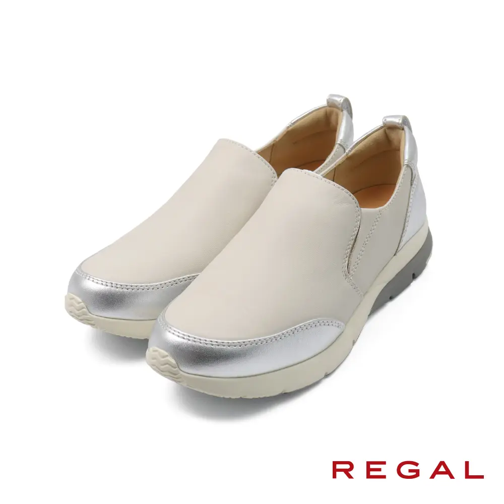 【REGAL】日本可調式鞋墊透氣懶人休閒運動鞋 銀白色-US5.5(24.5cm)