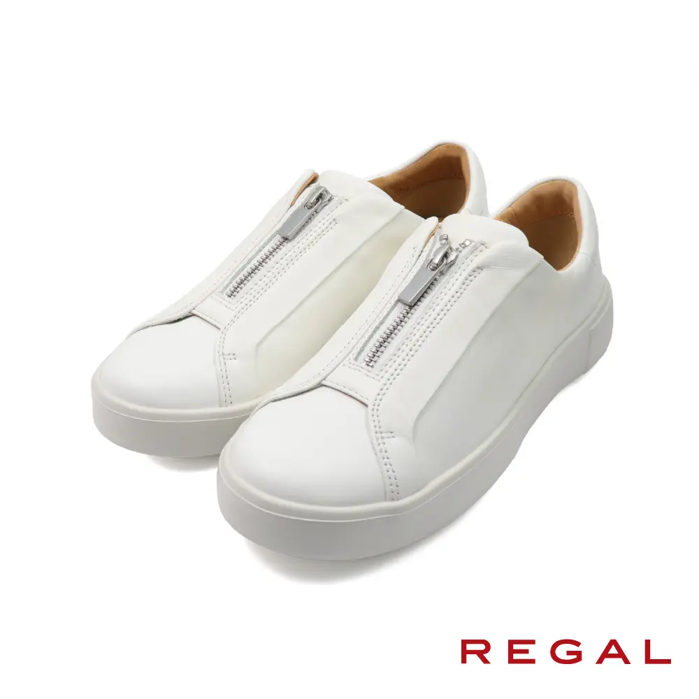 【REGAL】日本品牌舒適透氣緩衝拉鍊休閒鞋 白色-US6.5(25cm)