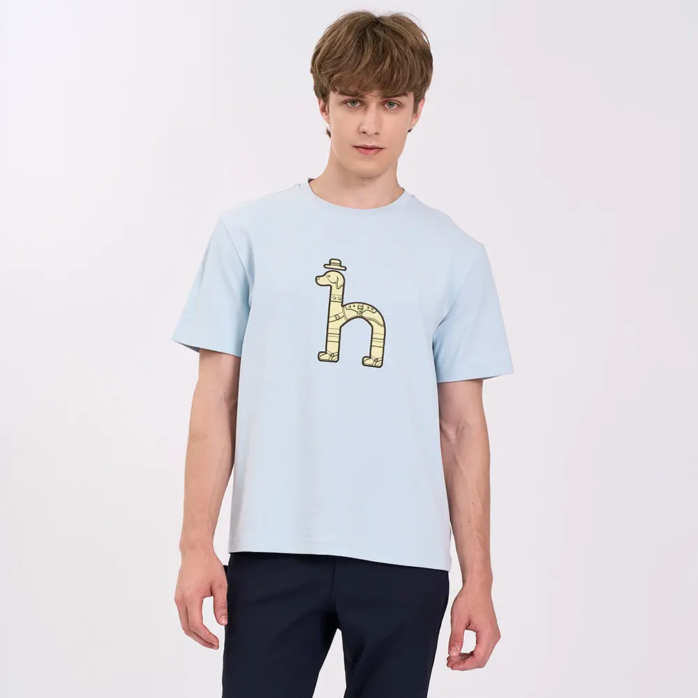 【HAZZYS】男款淺藍色親膚舒適簡約設計百搭款男生圓領短袖T-shirt-XL