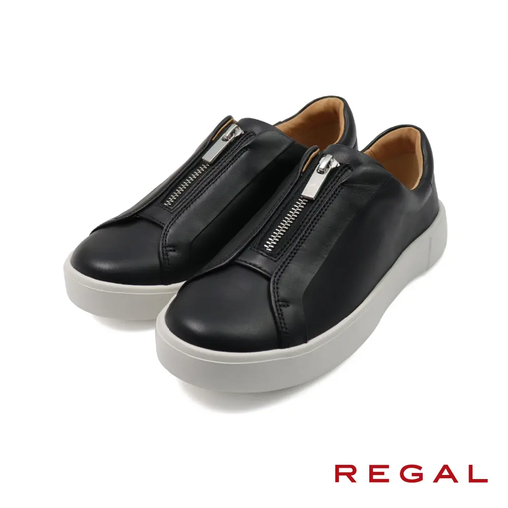 【REGAL】日本品牌舒適透氣緩衝拉鍊休閒鞋 黑色-US4.5(23.5cm)