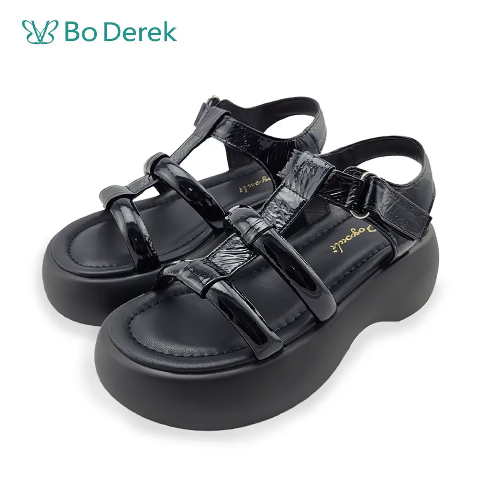 【BO DEREK】簡約羅馬厚底涼鞋-黑色-37