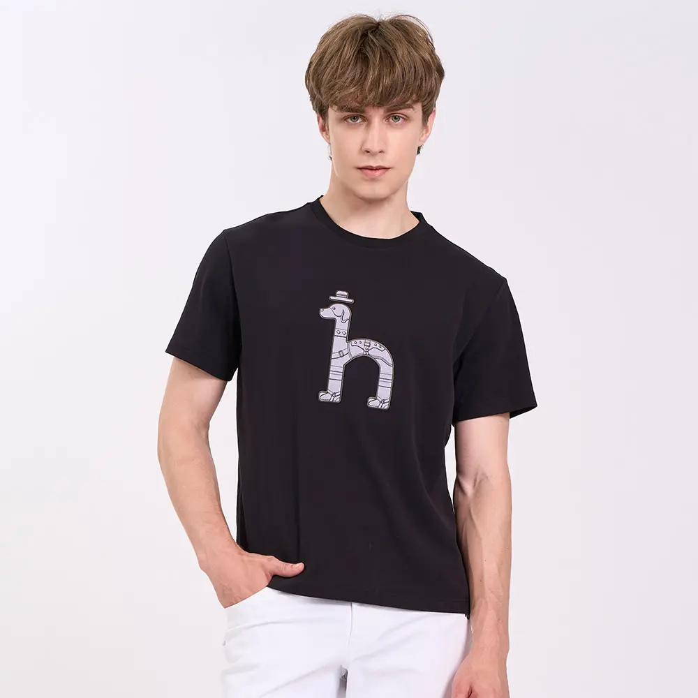 【HAZZYS】男款黑色親膚舒適簡約設計百搭款男生圓領短袖T-shirt-M