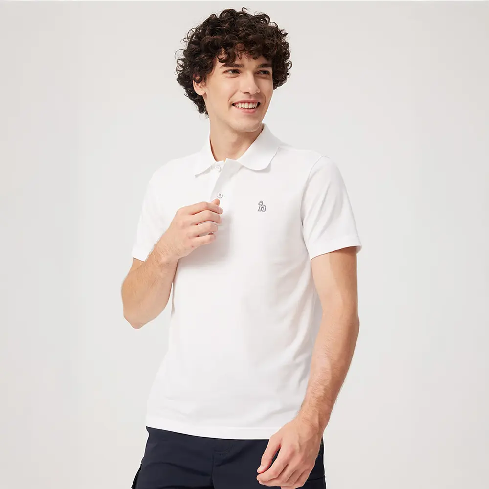 【HAZZYS】男款白色夏季舒適抗菌速乾親膚彈性短袖POLO衫-S
