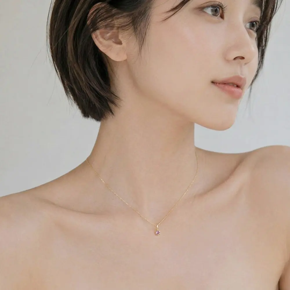 DT【ARTE WHITE】K10 初蕾四爪鑲嵌粉紅碧璽項鍊 0.1ct